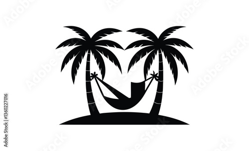 Hammock between palm trees silhouette, Silhouette of hammock palm tree silhouette vector illustration  