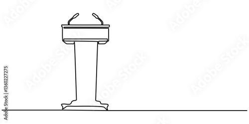 Single one line drawing podium with microphone, Conference lectern line icon on the background, Conference lectern icon, Man Giving a Presentation, Usually used in speech or oration. continuous line.