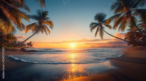 Tropical sunset beach panorama