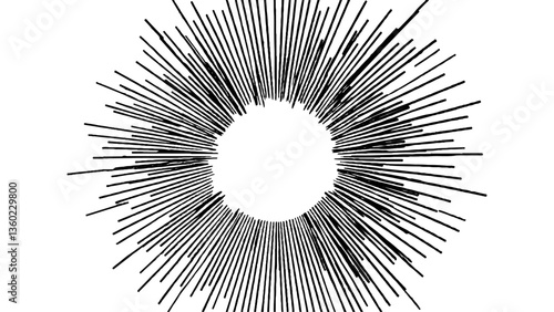 Vector abstract illustration of a sunburst featuring clean, lengthy rays, representing clarity, energy, and focus in a simplistic and modern artistic style.