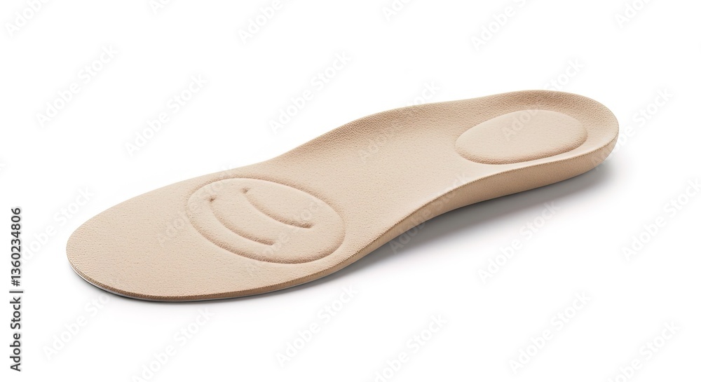 Single beige shoe insole with arch support on a white background, equipment, healthcare, dental, tool, medical, clinic, instrument