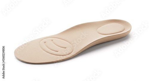 Single beige shoe insole with arch support on a white background, equipment, healthcare, dental, tool, medical, clinic, instrument