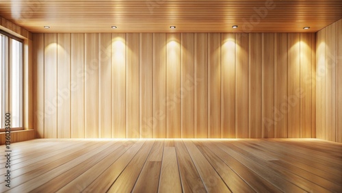 Wallpaper Mural Warm, inviting room with light wood walls and floors, perfect for displaying products or showcasing interior design concepts Torontodigital.ca