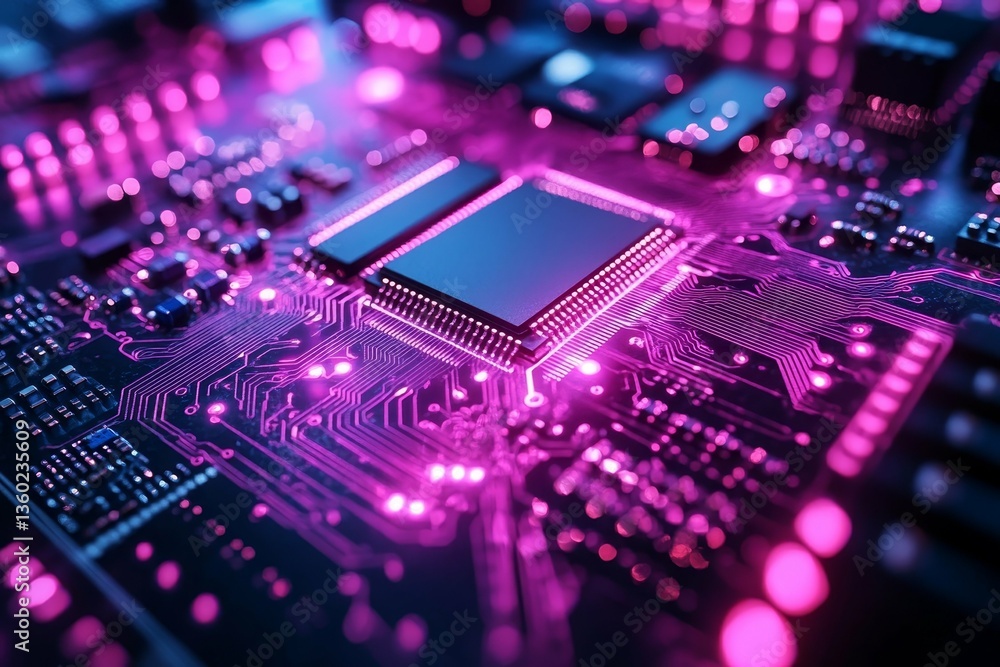 Close Up of Circuit Board with Neon Lighting Close Up of Circuit Board with Neon Lighting
