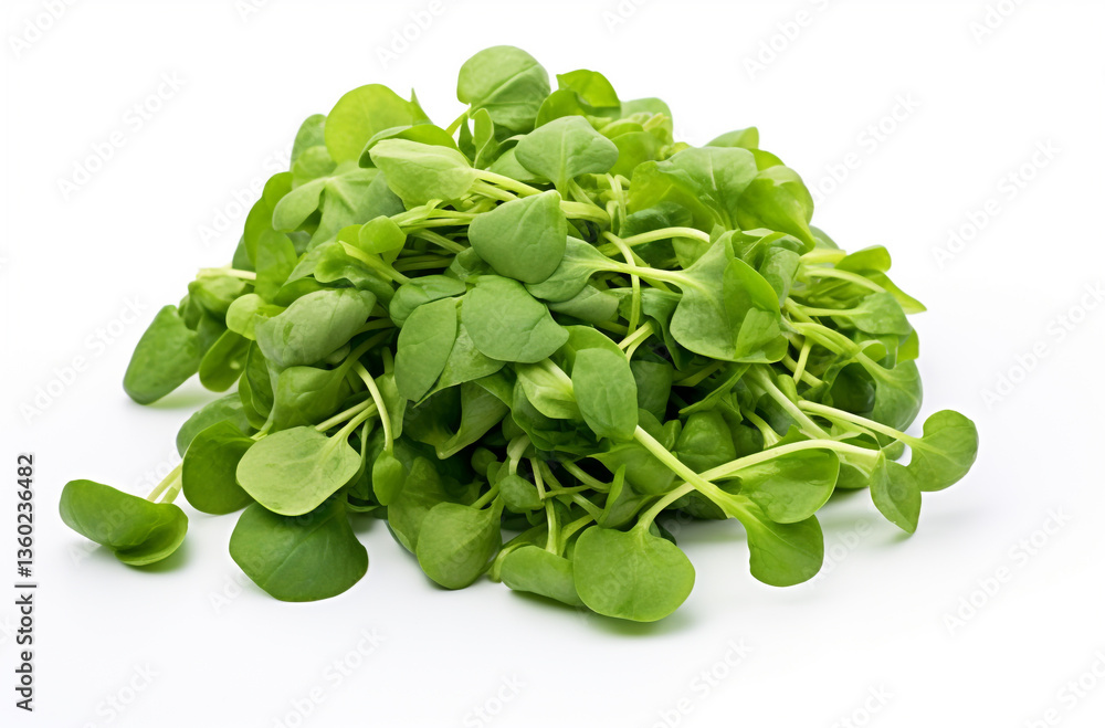 Healthy Green Watercress Sprigs on a White Surface Healthy Green Watercress Sprigs on a White Surface