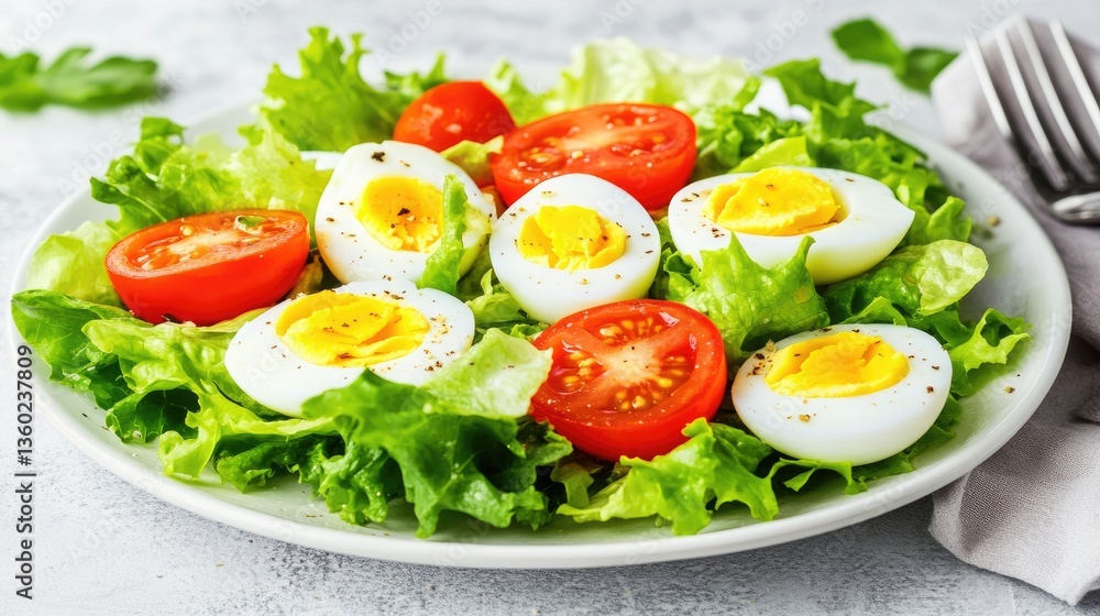 Healthy Boiled Eggs and Tomato Salad with Lettuce Healthy Boiled Eggs and Tomato Salad with Lettuce