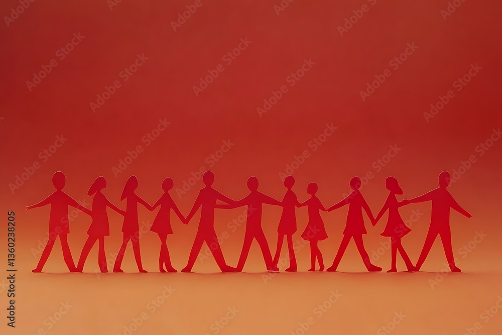 Connected Paper People Chain Silhouette Connected Paper People Chain Silhouette
