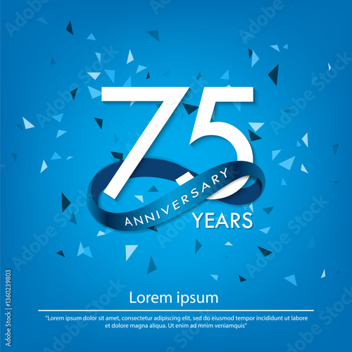 75th years anniversary celebration emblem. white anniversary logo isolated with blue circle ribbon. vector illustration template design for web, poster, greeting card and invitation card	
