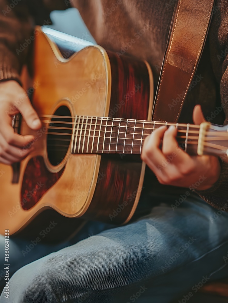 Fototapeta premium A person playing an acoustic guitar