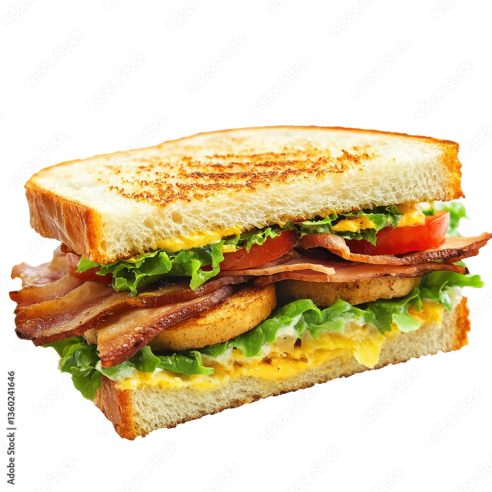 Delicious sandwich with layers of bacon, lettuce, tomato, and cheese Delicious sandwich with layers of bacon, lettuce, tomato, and cheese