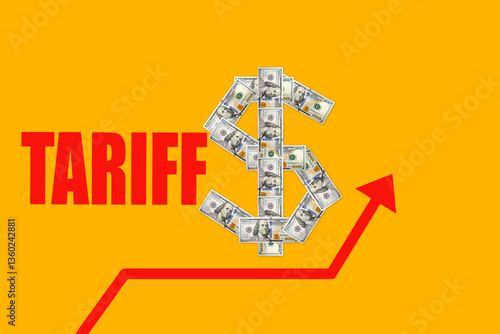 USD sign from hundred dollars notes on a white background with word TARIFFS