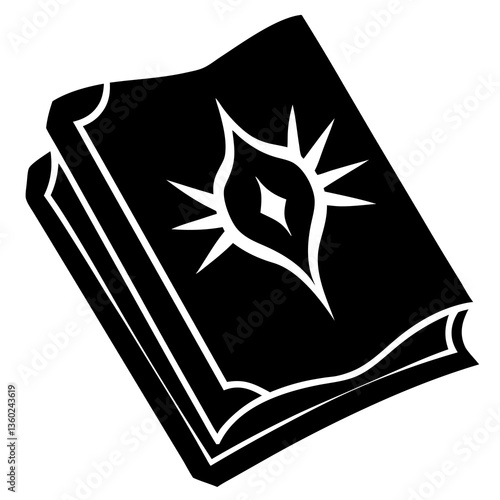 A cursed book with glowing rune silhouette vector illustration
