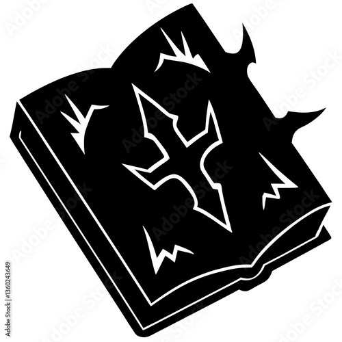 A cursed book with glowing rune silhouette vector illustration