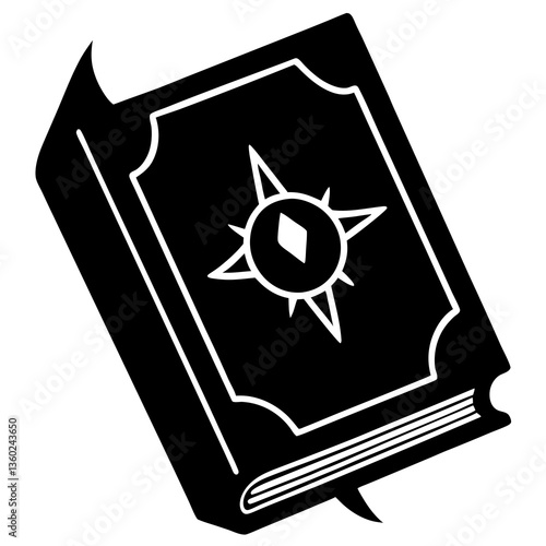 A cursed book with glowing rune silhouette vector illustration