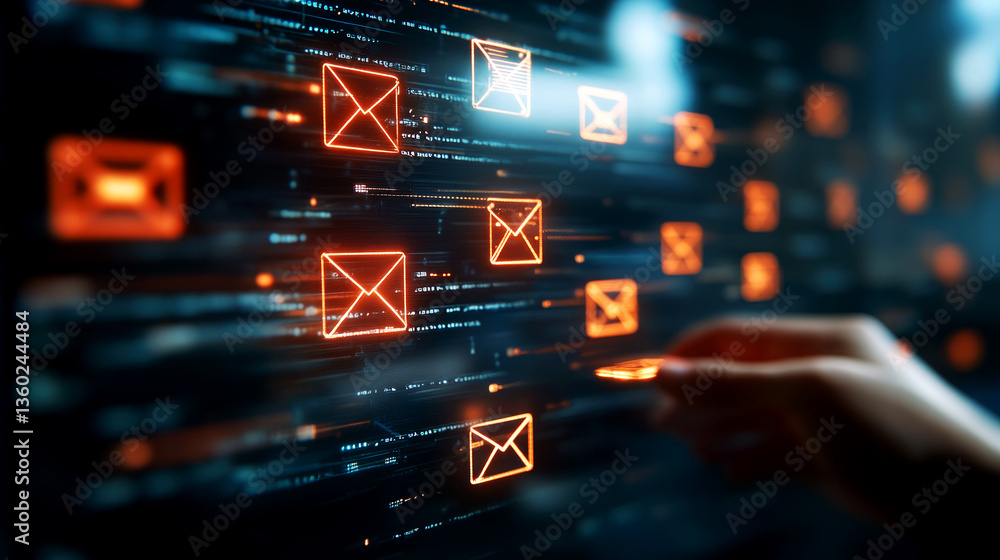 Obraz premium Digital Mail Communication Virtual Environment Data Visualization Interactive Interface Futuristic Concept