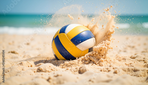 Dynamic beach volleyball game in action, summer fun