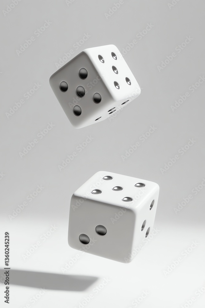 Falling White Dice for Gaming and Chance Concepts on Neutral Background Falling White Dice for Gaming and Chance Concepts on Neutral Background