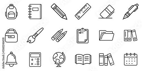 "School Line Icon Representing Education, Learning, and Classroom Essentials in a Clean and Minimalist Linear Design"