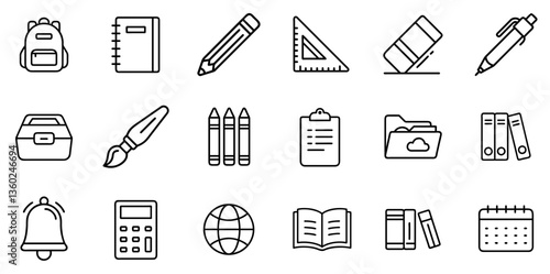 "School Line Icon Representing Education, Learning, and Classroom Essentials in a Clean and Minimalist Linear Design"