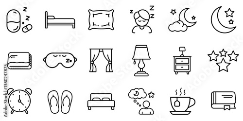 "Sleep Line Icon Representing Rest, Relaxation, and Nighttime Routines in a Clean and Minimal Linear Design"