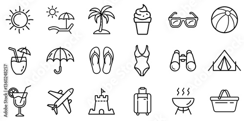 "Summer Line Icon Representing Warm Weather, Vacation, and Outdoor Fun in a Minimal and Cheerful Linear Design"