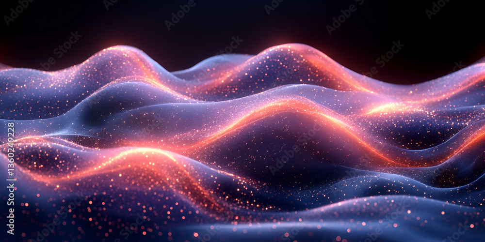 Fototapeta premium Abstract digital artwork featuring flowing waves with glowing particles, creating mesmerizing visual effect