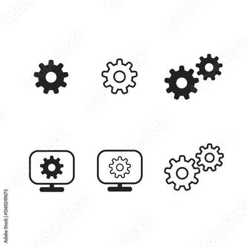 Simple Black and White Gear Icons