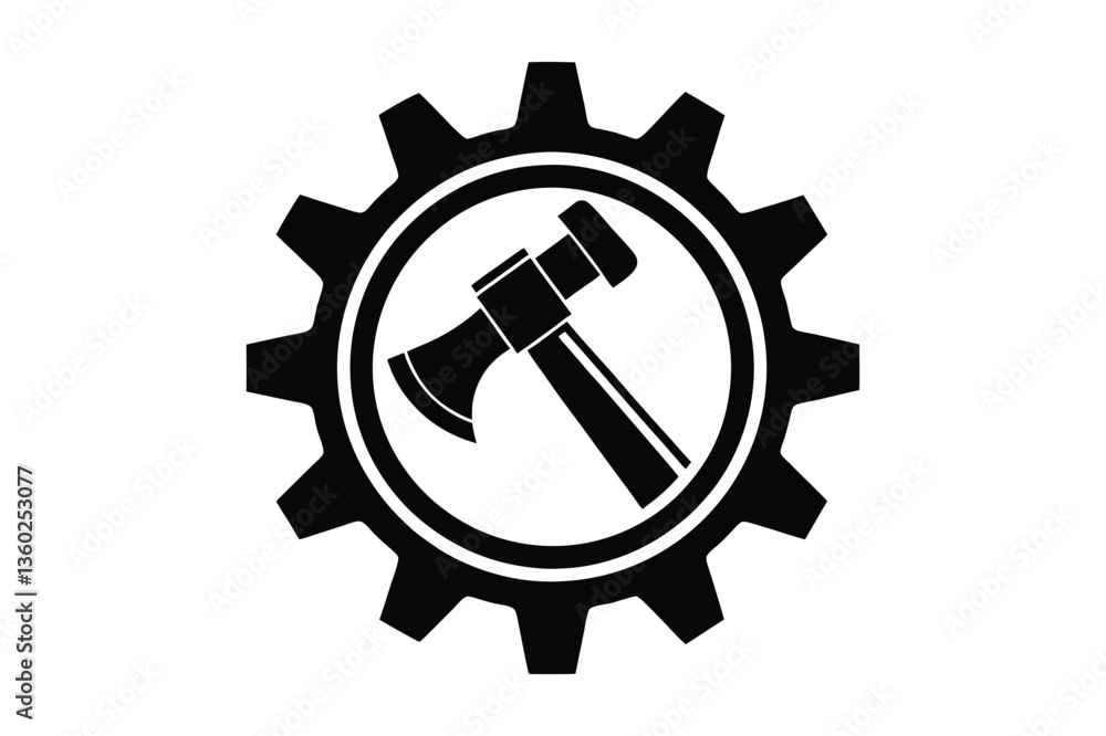 gear icon silhouette vector illustration and hammer gear icon silhouette vector illustration and hammer