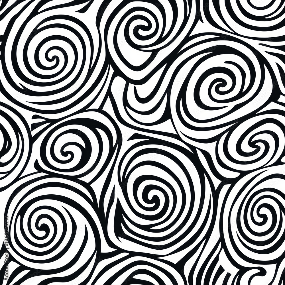 Elegant swirling monochrome spirals in a seamless abstract pattern with geometric curves and minimalistic design Generative AI Elegant swirling monochrome spirals in a seamless abstract pattern with geometric curves and minimalistic design Generative AI