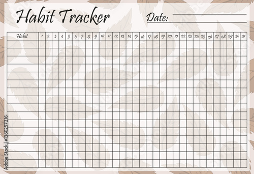 Habit tracker set icon. Mint leaf design with monthly grid for habit monitoring, offering clean, calm, and plant-themed organization.