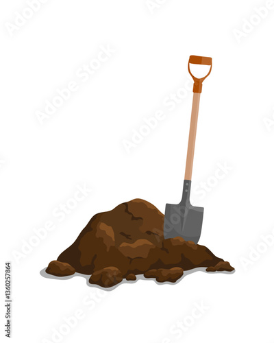 Pile of soil and shovel. Vector color illustration.