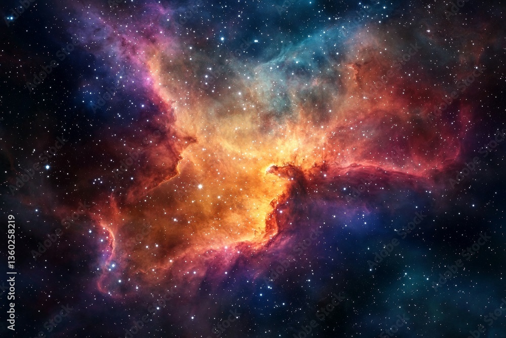 Colorful nebula with a yellow star in the middle Colorful nebula with a yellow star in the middle