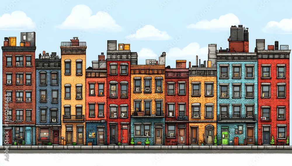Obraz premium Colorful Pixelated Cityscape Illustration