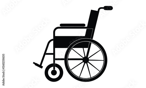 Classic wheelchair side silhouette, Wheelchair silhouette vector, Wheel chair icon symbol 
