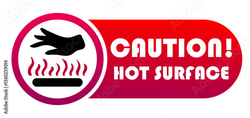 Warning set icon. Hand near steam and text Caution Hot surface signifies danger, temperature risk, safety instruction, burn hazard, kitchen warning, protective notice.