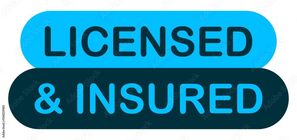 Safety set icon. Green shield with checkmark and phrase Licensed insured indicates protection, verified service, legal compliance, certified company, secure solution. Safety set icon. Green shield with checkmark and phrase Licensed insured indicates protection, verified service, legal compliance, certified company, secure solution.