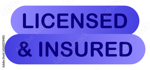 Safety set icon. Green shield with checkmark and phrase Licensed insured indicates protection, verified service, legal compliance, certified company, secure solution.