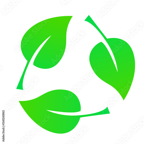 Ecology set icon. Leaves forming a triangular shape labeled reduce promote eco-lifestyle, natural resource saving, environmental awareness.