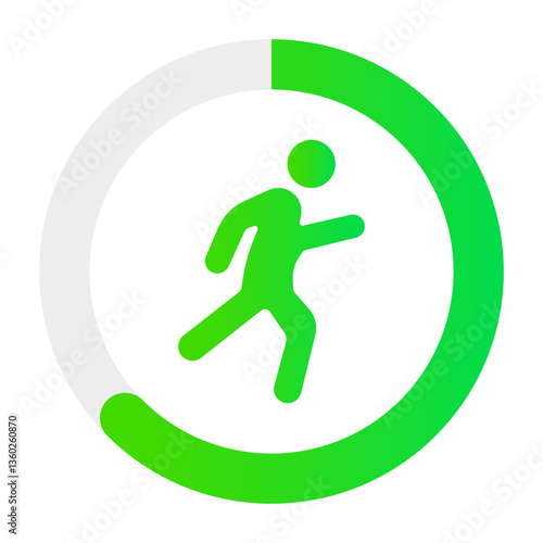 Activity set icon. Silhouette of running person inside circular progress bar indicates fitness tracking, goal progress, daily step movement, active lifestyle.