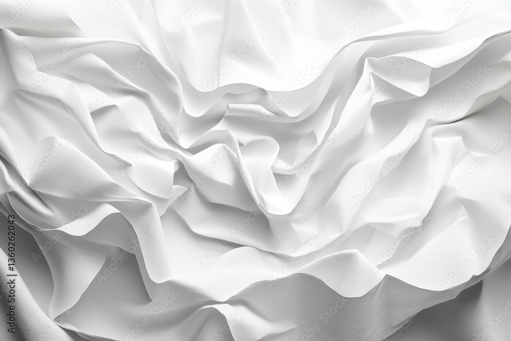 Obraz premium White crumpled paper texture background with soft shadows and subtle creases, ideal for a minimalist design backdrop.
