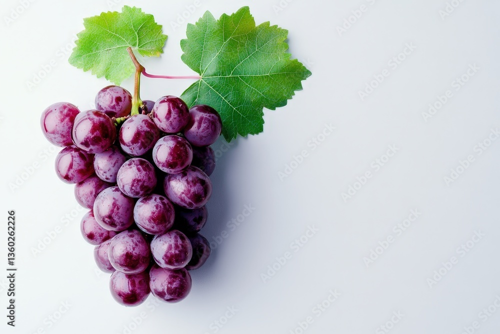 Fototapeta premium A cluster of purple grapes resting on a bright white surface