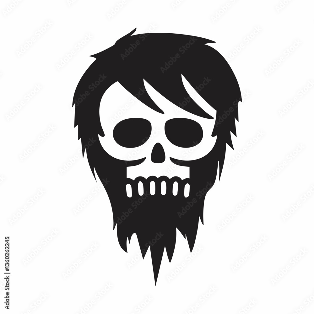 Fototapeta premium Skull with Hair and Beard Silhouette. vector image