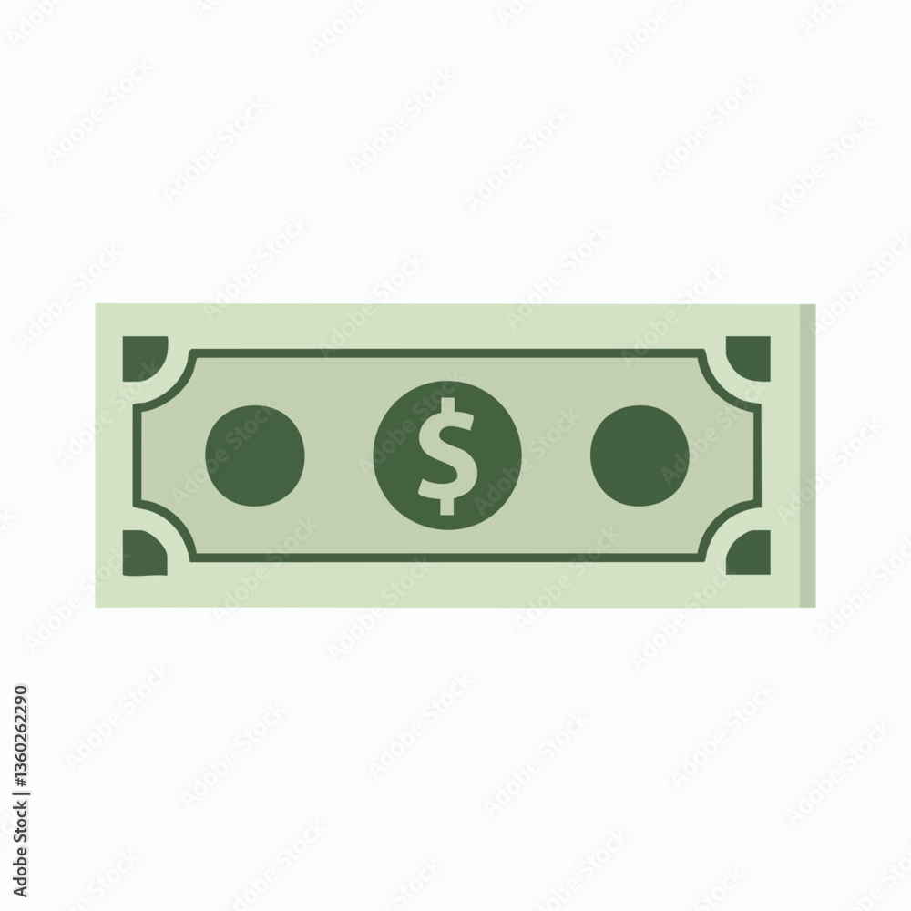 Simple Illustration of a Banknote with Dollar Sign. vector image Simple Illustration of a Banknote with Dollar Sign. vector image