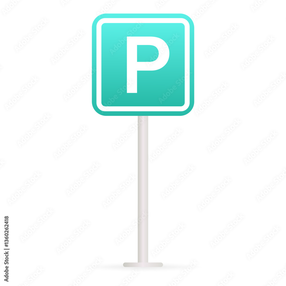 Parking sign set icon. Blue board with white letter indicates vehicle zone, public parking, transport area, and road navigation. Parking sign set icon. Blue board with white letter indicates vehicle zone, public parking, transport area, and road navigation.