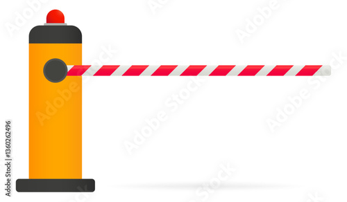 Gate barrier set icon. Red and white striped parking arm for vehicle entry regulation, access control, and transport system.