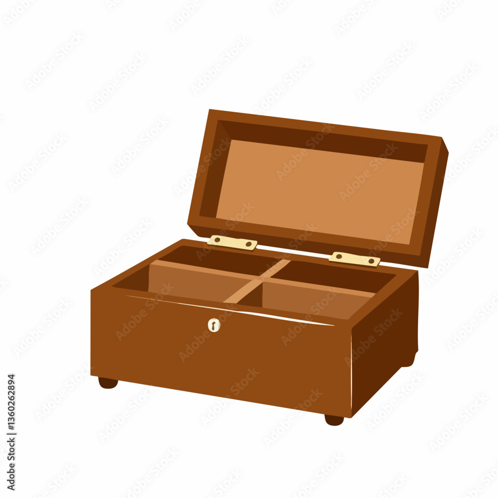 Open Wooden Box with Compartments. vector image Open Wooden Box with Compartments. vector image