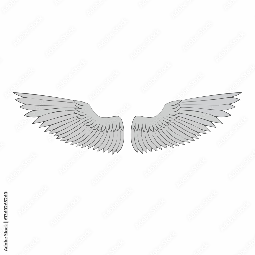 Obraz premium Gray Feathered Wings Vector Illustration. vector image