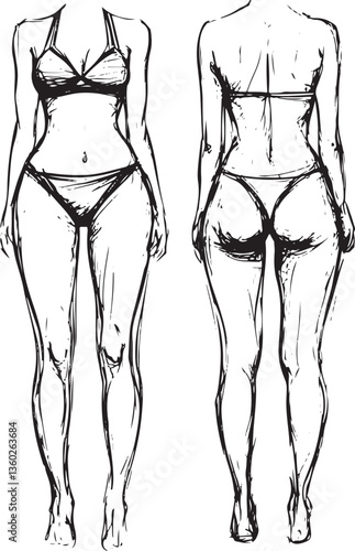 set of fashion sketch of a model