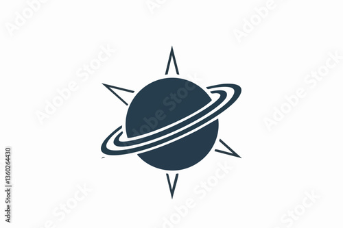 Abstract Planet with Compass Points Icon. vector image