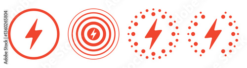 Energy symbol set icon. Lightning bolt in circle and patterns represents power, electricity, voltage and eco energy.
